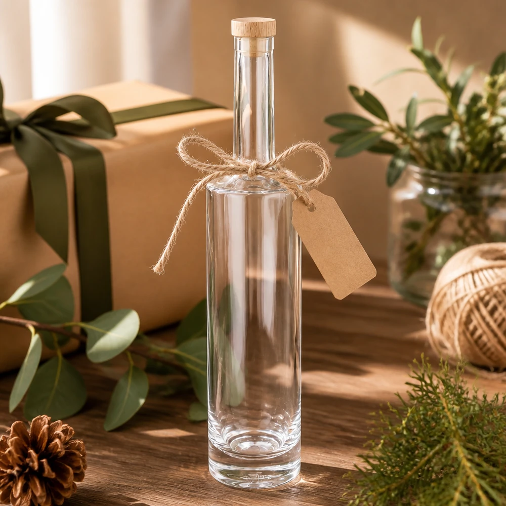 Bouteille en verre 500 ml « Rosa » avec bouchon en bois UNiTWIST® 500ml Glasflasche Rosa als Geschenkverpackung mit Jute-Schleife Kraftpapier-Anhänger in natürlicher Deko