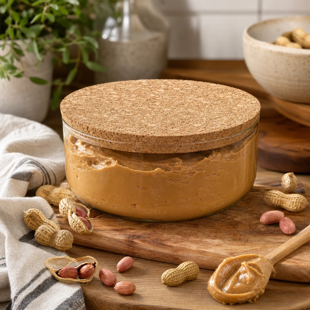 WECK RR80 Bouchon liège naturel dans cuisine confortable avec pot de beurre de cacahuètes cacahuètes stockage pratique