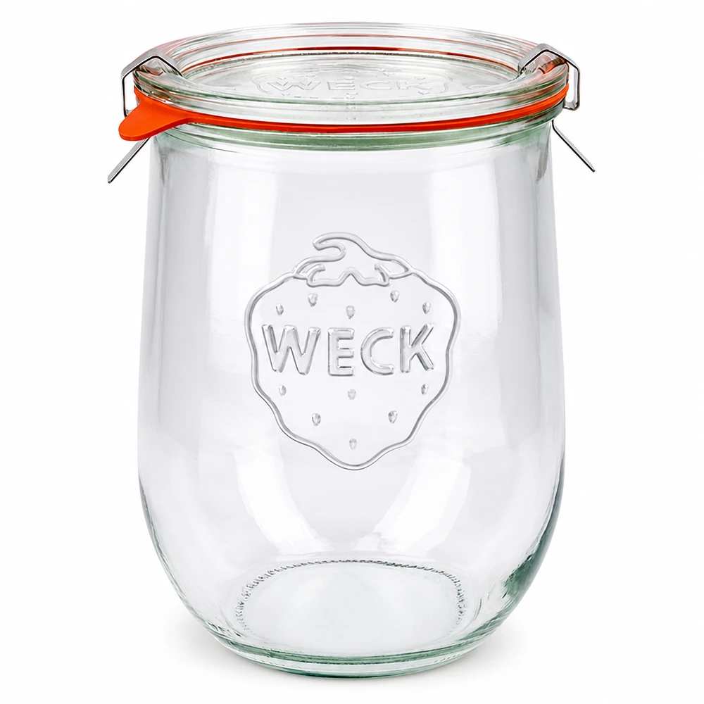1062ml bocal tulipe complet WECK RR100 WECK Pot tulipe 1062ml RR100 Pot de conservation avec couvercle en verre Anneau en caoutchouc et pinces pour la mise en conserve et la conservation des aliments