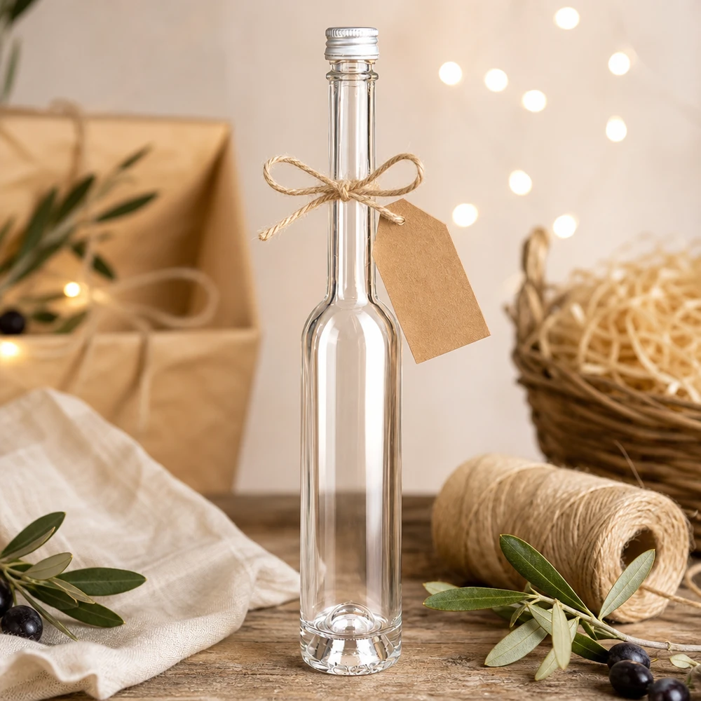 Bouteille en verre 100 ml « Toni » sans bouchon à vis UNiTWIST® Bouteille en verre Toni de 100 ml avec bouchon argenté - idéale pour les cadeaux et les liqueurs faites maison