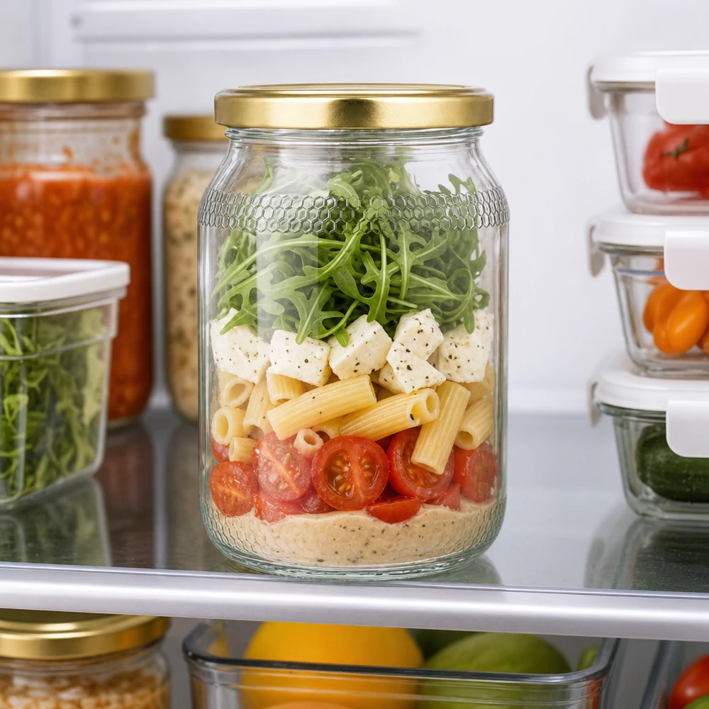 Pot à miel 1260 g avec couvercle doré BasicSeal UNiTWIST Pot de miel de 900ml comme conteneur de Meal Prep dans le réfrigérateur - couvercle doré pour la conservation des salades et des provisions