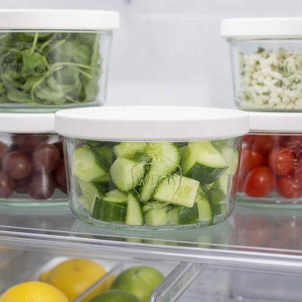WECK 165ml pot renversé RR80 avec cornichons dans le réfrigérateur pour la conservation Meal-Prep des aliments frais