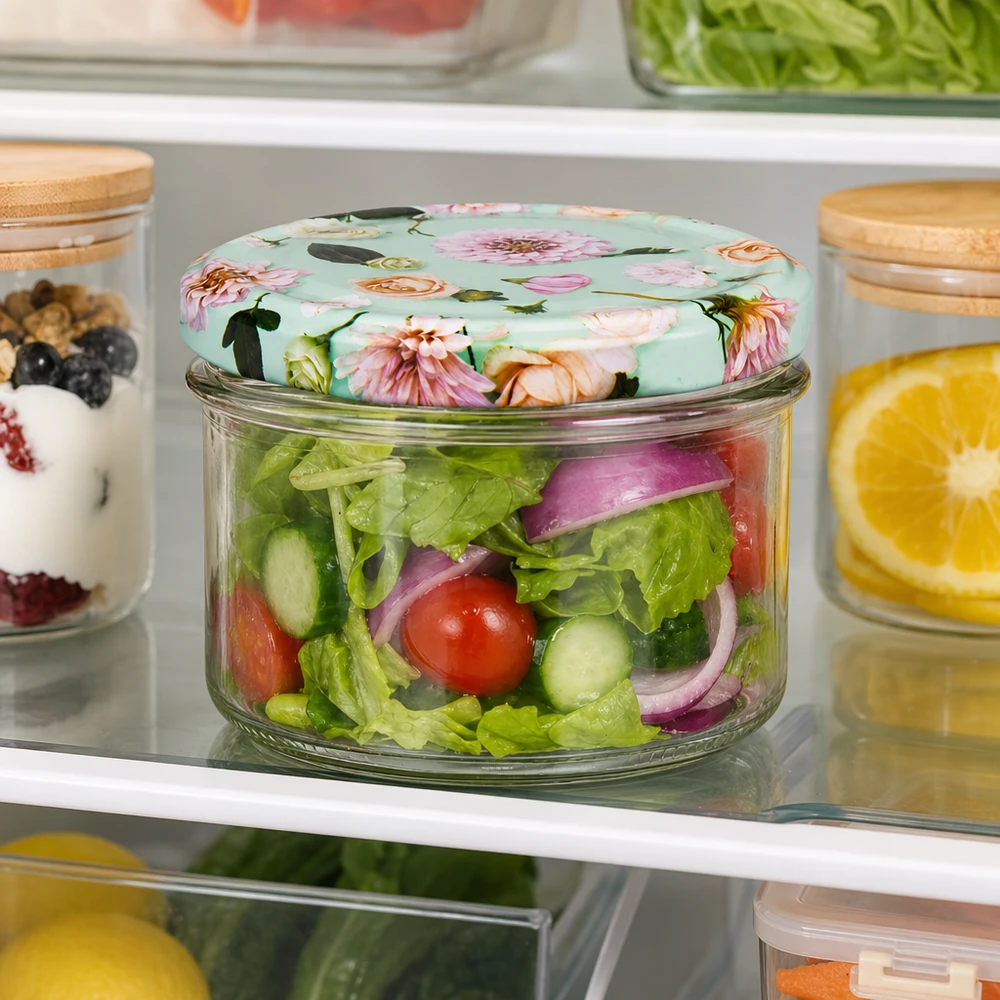 225ml pot renversé avec couvercle à fleurs menthe au réfrigérateur rempli de salade fraîche UNiTWIST bouchon BasicSeal