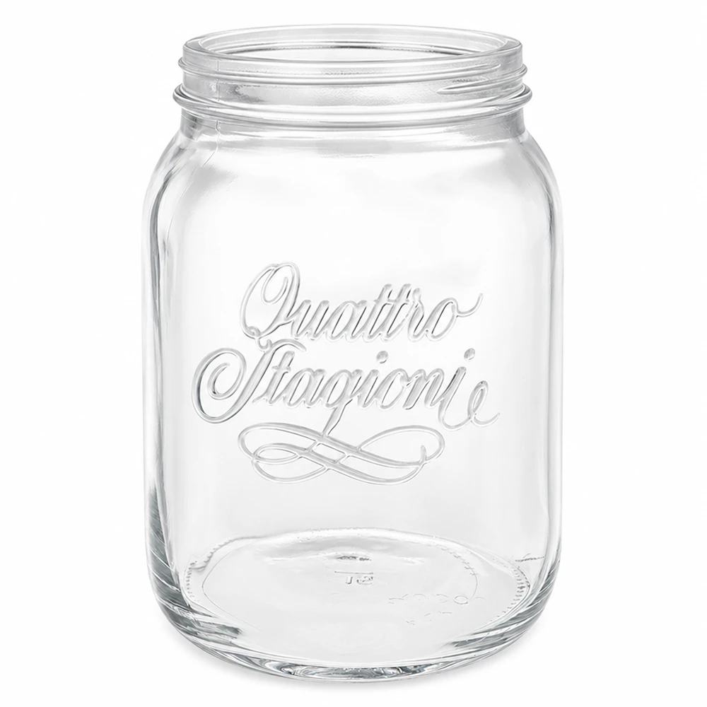 2000ml Verre rond 'Quattro Stagioni' QS110mm Pot ménager Quattro Stagioni 2000ml avec logo Pot de conservation transparent sans couvercle sur fond blanc