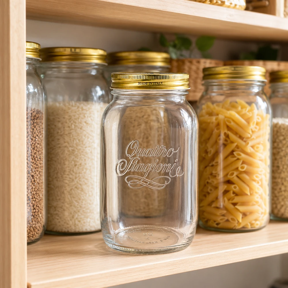 Quattro Stagioni 1500ml bocal rond vide en étagère de stockage rempli de pâtes riz lentilles système de cuisine