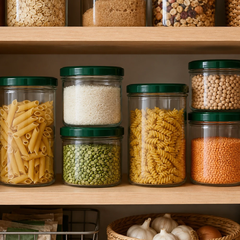 225ml verre renversé couvercle vert garde-manger conservation riz pâtes légumineuses organisé